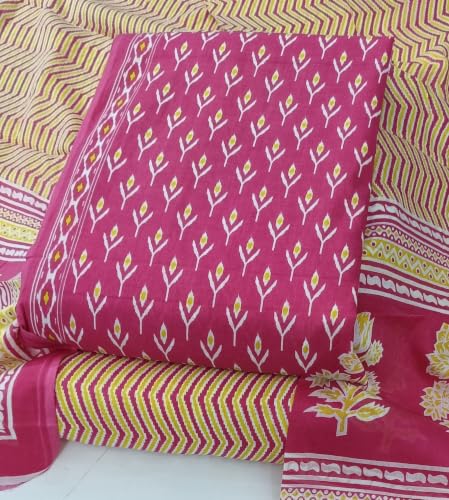Image of DRAVINAM Trends Women's Premium Cambric Cotton Jaipuri Printed Unstitched Salwar Suit Dress Material with Mulmul Cotton Dupatta