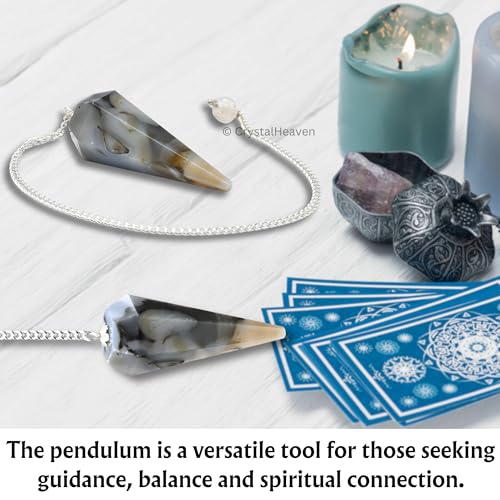 Image of Certified Dendrite Agate Pendulum Dowsing Tool - Natural Crystal Pendulum for Spiritual Guidance - Premium Dowser Pendulum for Accurate Divination and Energy Healing - Perfect for Energy Healing and Chakra Balancing - Handcrafted with Precision and Elegance