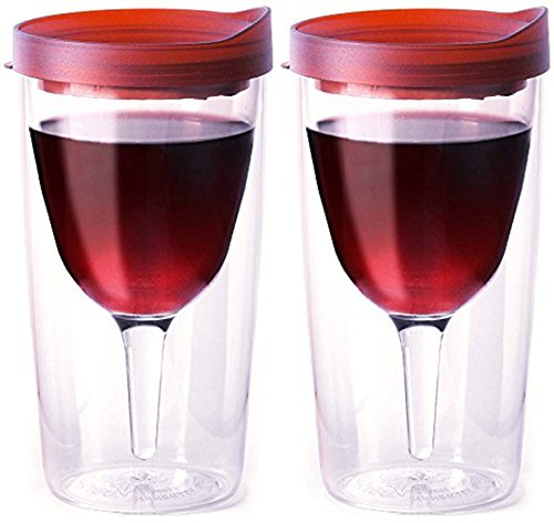 Vino2Go 10 Ounce Merlot Acrylic Insulated Wine Tumbler with Slide Lid, Set of 2