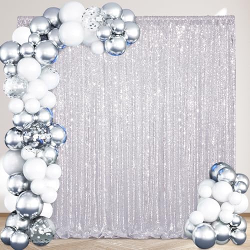 Image of Silver Sequin Backdrop Curtains-1 Panel 3FTx8FT Silver Backdrop for Wedding, Glitter Party Decorations Background Drapes for Birthday Party Anniversary Graduation Photo Booth Decor