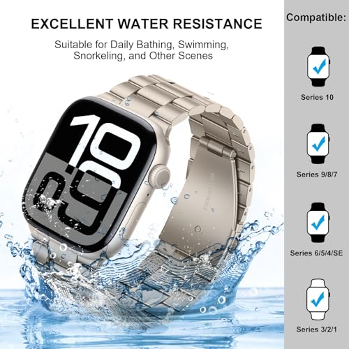 Image of HITZEE Compatible with Apple Watch Band 42 /41 /40 /38mm Business Stainless Steel Metal Strap Men Women Link Bands Compatible for iWatch SE3-1 Series 11 10 9 8 7 6 5-1, 38 /40 /41 /42mm Starlight