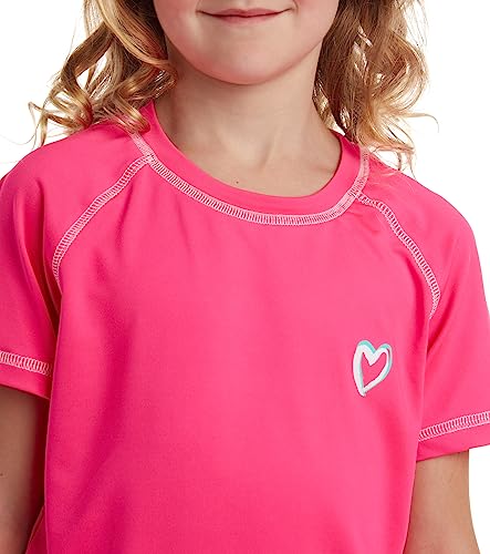 Image of Pink Platinum Girls Swim Shirt - Lightweight Quick Dry Short Sleeve Rash Guard for Girls, Swim Top w /UPF 50+ Sun Protection