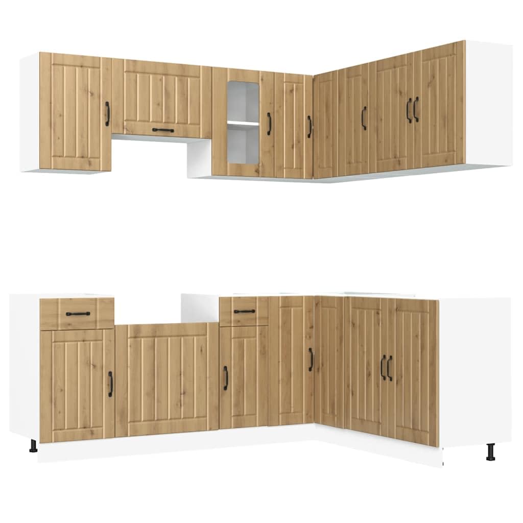 ACAGALA Küchenschrank Set 11-TLG. Küchenzeile Einbauküche Eckküche ohne Arbeitsplatte & Elektrogeräte, Erweiterbar Modular, Küchenblock für Selbstmontage und kleine Küche, Eiche handwerklich