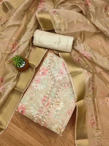 Image of Pandadi Saree Women's Organza with Handwork Embellishments Unstitched Salwar Suit Dress Material