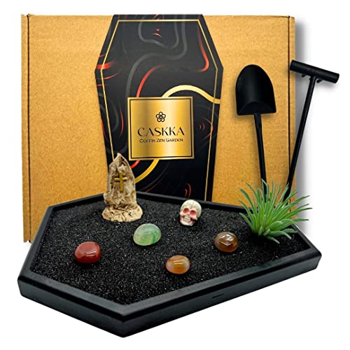 Caskka Coffin Zen Garden - Coffin Zen Garden For Desk - Coffin Desk Sand Zen Garden - Coffin Mini Zen Garden - Coffin Desk Decor Zen - Sand Garden For Office (Black Sand) #TOP19