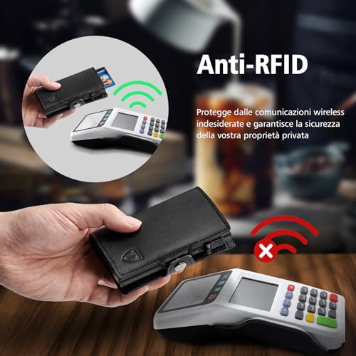 TEEHON Porta Carte di Credito da Uomo e Donna |Portafoglio Uomo| Portafoglio Uomo Slim RFID | Portacarte uomo Mini Porta Tessere | Con ZIP | Scatola Regalo | Nero (A-NERO) - 5