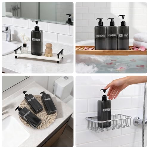 Image of Segbeauty 16.9oz Black Shampoo and Conditioner Dispenser, 3pcs Refillable Plastic Empty Body Lotion Soap Dispenser Liquid Hand Gel Container for Bathroom, 500ml Pre-Printed Large Pump Bottles Kitchen