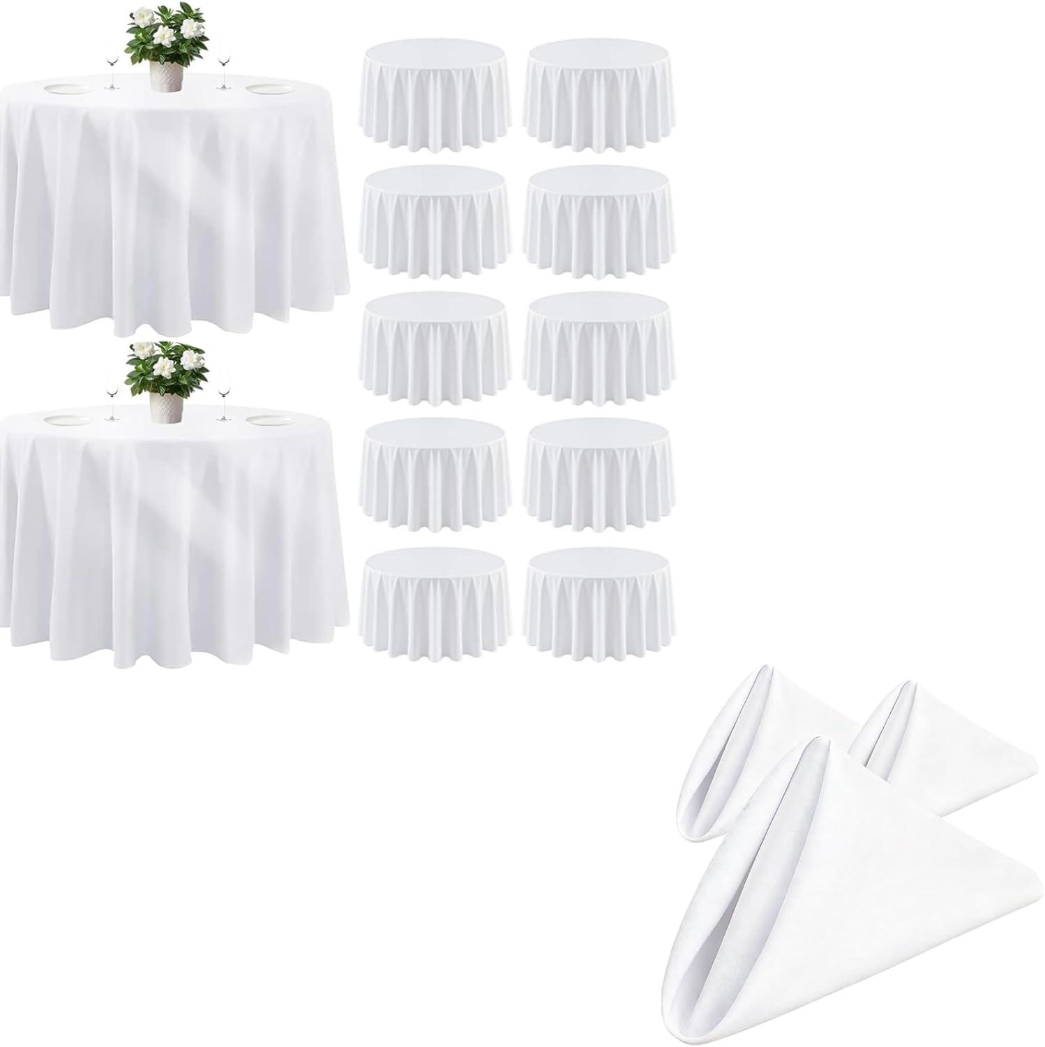 Table Cloth Washable Polyester Cover Fit Reception Party Buffet Restaurant Tablecloth Size Calculator (White 90 Inch Round 12)