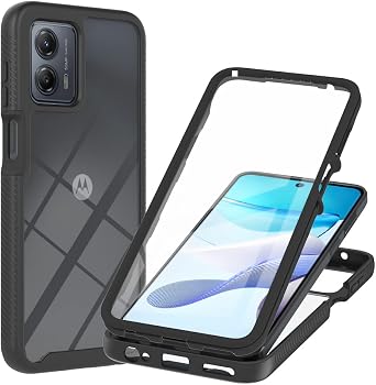 for Motorola Moto E14 Case, Moto G24 / G04 / G04S Phone Case with Built-in Screen Protector Clear Slim Back Cover Shockproof Rugged Heavy Duty Bumper Full Body Protective Case, Black