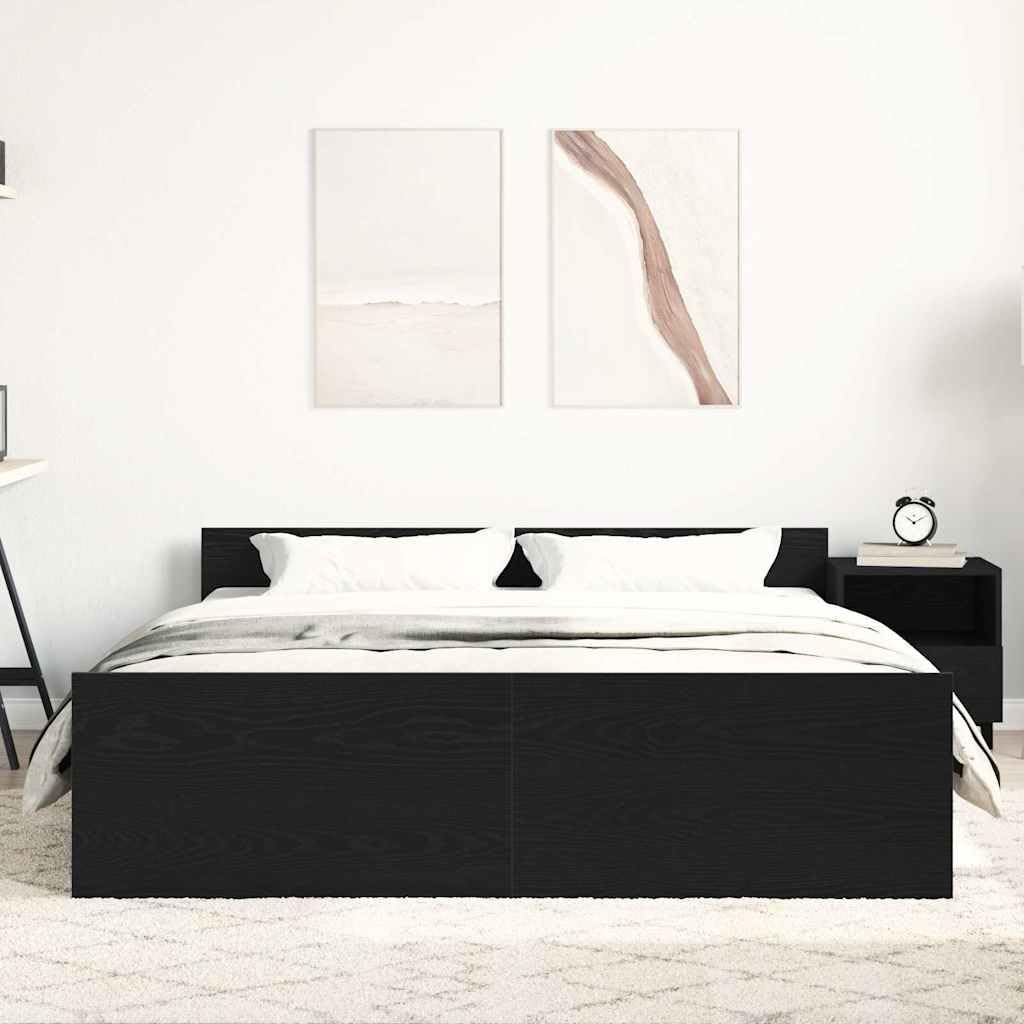 Estructura de Cama sin colchón 150x200 cm Roble Negro con cabecero y Estribo, Soporte para colchón, Base de Madera de ingeniería, Ideal para dormitorios Juveniles y Adultos