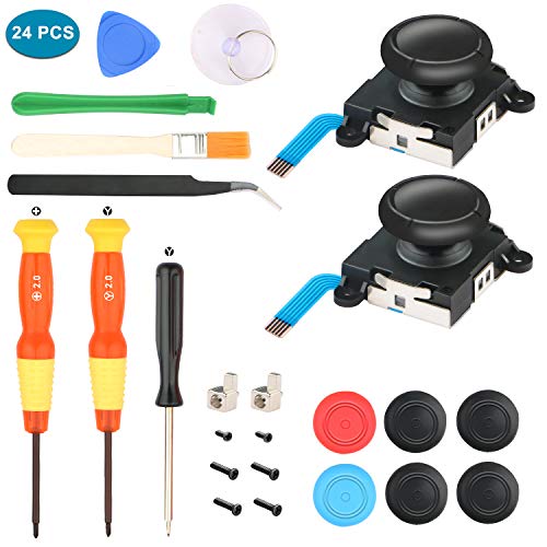 REAWUL 3D Analog Joystick Replacement for Nintendo Switch Joy-Con Controller 24Pcs, Repair Tool Set for Nintendo Switch with Extra Thumbstick Caps, Cross & Tri-Wing Screwdrivers
