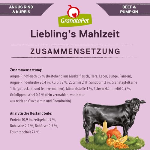 GranataPet Liebling's Mahlzeit Angus Rind & Kürbis, Nassfutter für Hunde, Hundefutter ohne Getreide & ohne Zuckerzusätze, Alleinfuttermittel, 6 x 800 g