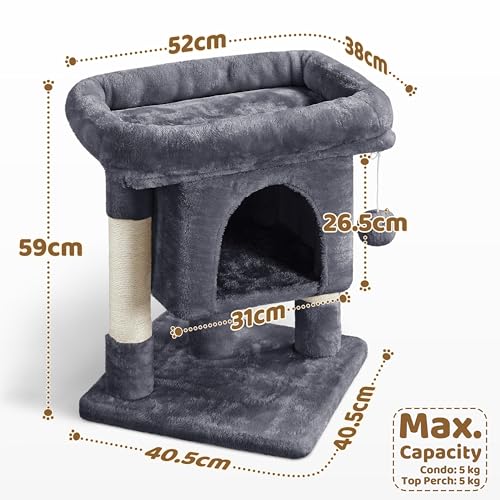 Yaheetech Kratzbaum 60 cm Kleiner Katzenkratzbaum, mit Katzenhöhle Plüsch Sisal, Katzenbaum Katzenmöbel Spielbaum für kleine Katzen, Dunkelgrau