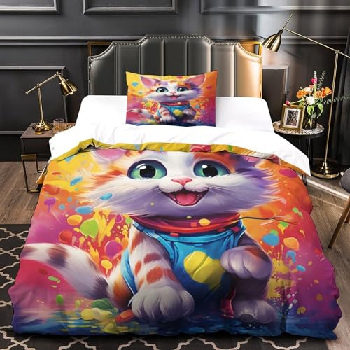 Housse de couette microfibre douce fermeture éclair cachée parure imprimée 3D lit simple - 3