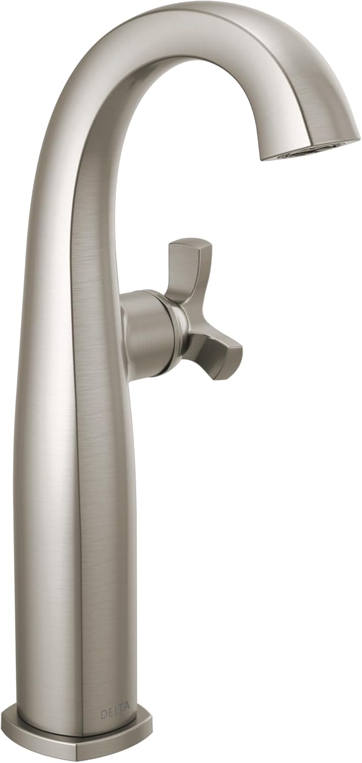 Delta Stryke Vessel Sink Brushed Nickel Bathroom Faucet 1 Hole, Single Hole Bathroom Sink Faucet for Vanity, Lumicoat Stainless 7776-SS-PR-DST (Drain Not Included)