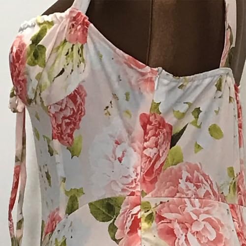 Image of Floral Corset Midi Dress Square Neck A Line Dress with Slit | Square neck floral midi dress with front tie bust wide straps A-line skirt side slit and lightweight fabric