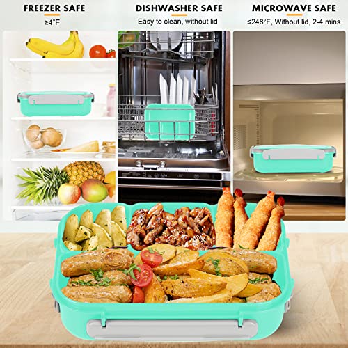 Bento Box, Lunch Box Kids, 1300Ml Bento Box Adult Lunch Box With 4 Compartment &Food Picks Cake Cups, Lunch Box Containers For Adults/Kids/Toddler, Leak-Proof, Microwave/Dishwasher/Freezer Safe(Green) #TOP4