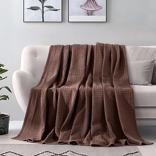 Image of Elegant Comfort Premium 100% Cotton Waffle Blanket - Lightweight Breathable Waffle Weave Bed Blanket - Soft and Warm All Season Blanket for Couch, Sofa and Bed, Full Size 88x88 Inches, Brown