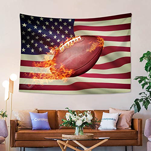 HVEST American Football Tapestry Wall Hanging American Flag Wall Tapestry Sports Tapestry Flaming