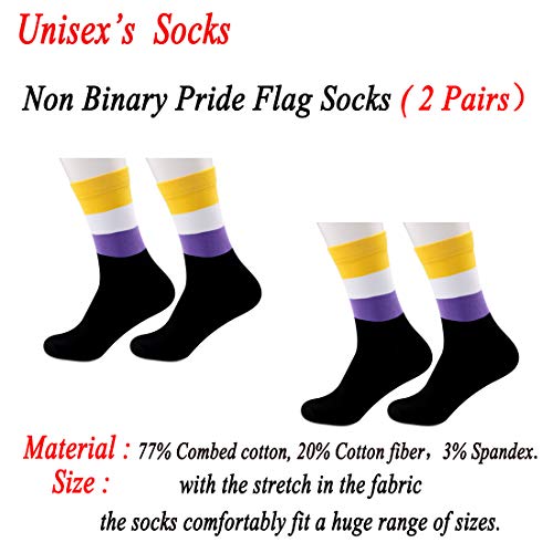 JXGZSO 2 Pairs Non Binary Pride Flag Socks Non Binary Gifts LGBT Nonbinary Gift Pride Queer Non-Binary Gift (Non Binary Pride Flag Socks 2.0)2