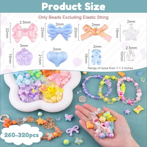 Image of SANNIDHI Charm Beads for Bracelet Making Kit with Charms,Assorted Spacer Beads Jewellery for Making,Color Bow Flower Butterfly Star Heart Cute Bead Women Girls DIY Phone Charm Crafts (1 Pack)