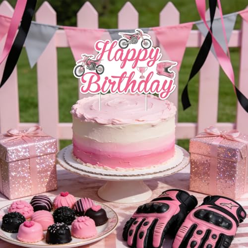 Cheereveal Pink Dirt Bike Birthday Cake Topper, Double Sided Print by Cheereveal - Used condition - Image 2