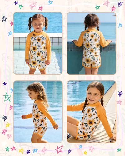 Image of babygoal Little Girl Rash Guard UPF 50+ Swimsuit 2-Piece, Long Sleeve Rashguard Bathing Suit Set for Girls 3-8 Years