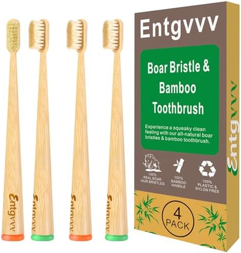 Amazon.com : Entgvvv Boar Bristle Bamboo Toothbrush, Non Plastic Wooden ...