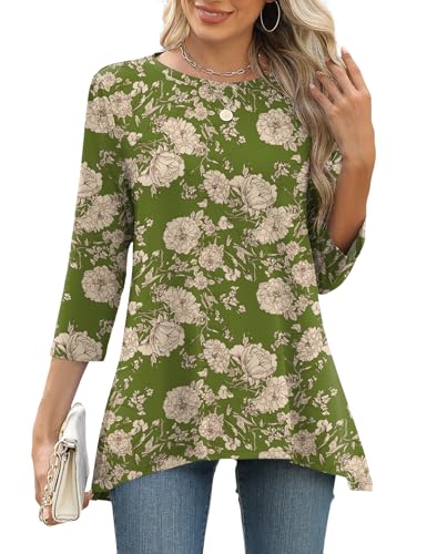 LOMON 3/4 Sleeve Tunic Tops for Women Loose Fit Dressy Casual Blouse Flowy Shirts to Wear with Leggings S-3XL
