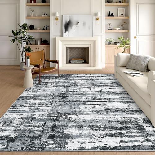 GarveeHome Abstract 10x13 Area Rugs for Living Room Bedroom, Soft Large Washable Rugs, Non-Slip Ultra-Thin Modern Dining Room Rug Non-Shedding Accent Carpet for Office Home Decor, Black Grey by GarveeHome - Used condition - Image 3