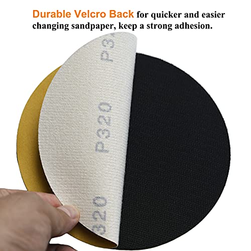 Image of 6-Inch No-Hole Hook and Loop Sanding Discs 320-Grit, Random Orbital Sandpaper for Automotive and Woodworking, 100-Pack