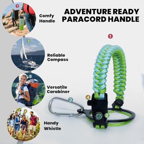 Image of RAYMYLO Insulated Water Bottle 40 oz, Triple Wall Vacuum Stainless Steel (Cold for 36Hrs, Hot for 18Hrs), Leak Proof & Non-BPA, Modern Water Flask Jug with Paracord Handle & Straw Spout Lids