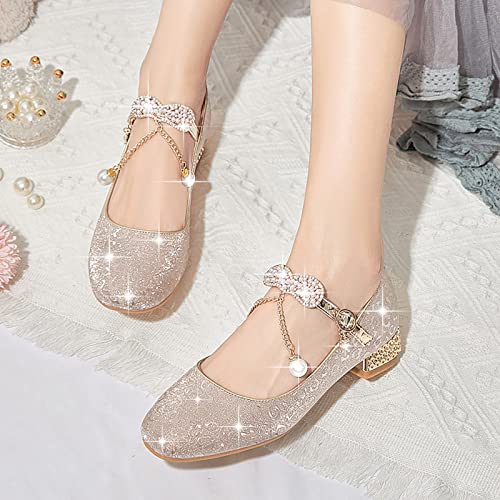 Betadog Girls Sandals Kids Glitter Bow Dress Shoes Heel Sequins Princess Sandals Toddler Flower Wedding Party Shoes (Gold-a, 5)3