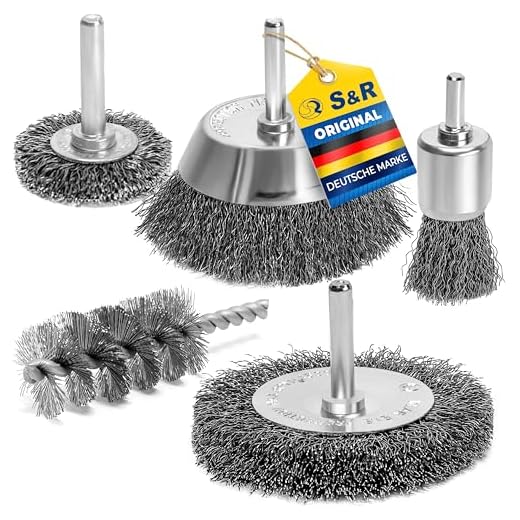 kwb 597530 Drahtbürsten-Set für Bohrmaschinen mit E 6.3-Aufnahme aus Stahldraht, Aufsätze für Akkuschrauber für Metall z.B. als Entroster o. Lackentferner, Set (Stahldraht, Universell) 2 S&R Drahtbürste Set 5-teilig für Bohrmaschine, gewellter Stahldraht - Rundschaft 6mm - Abtragen und Polieren; Im Set: Scheiben-, Topf-, Pinsel- und Zylinderstahlbürste