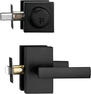 Matt Black Exterior Door Lock Setl, Front Door Handle with Deadbolt Lock, Heavy Duty Entry Door Handlset