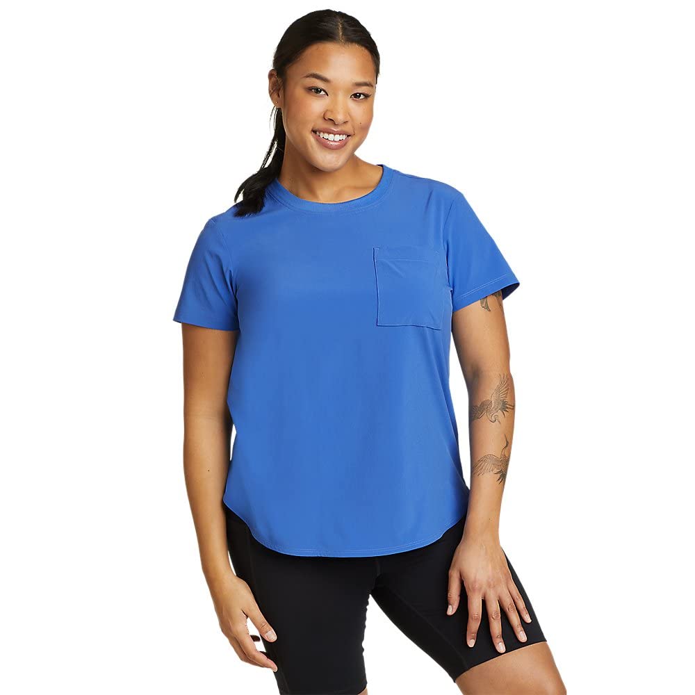 Eddie Bauer Women's Departure Short-Sleeve Pocket T-Shirt, Brilliant Blue, XL