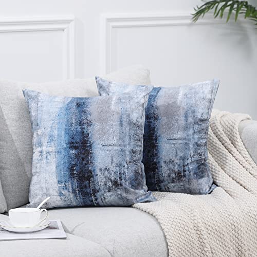 Blue and Grey Abstract Art Artwork Pillow Cover, Gallery Modern Decorative Throw Pillows Cushion Cover for Bedroom Sofa Living Room 18 x 18 Inch Set of 2 - Image 4