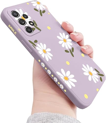 Doowear Funda para Galaxy A52 5G para mujeres y niñas, protector de lente de cámara con diseño de margarita, delgada, de silicona líquida, a prueba