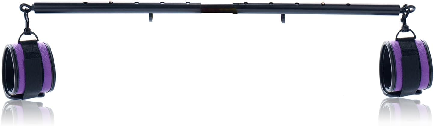 Portable Heavy Duty Stainless Steel Expandable Black Spreader Bar with 2pcs PU Purple Adjustable Straps,Workout Bar for Home Gym Training Bar,Exercise Detachable Pilates Kit