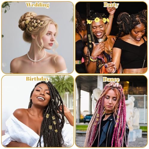 100 piezas de adornos dorados para cabello, anillos para trenzas, accesorios para cabello ajustables para dreadlocks y trenzas, decoración para mujeres y hombres negros, festival pirata miniatura 7