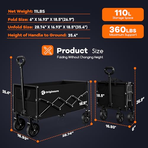Originsure Collapsible Wagon Cart Foldable - Lightweight Portable Heavy Duty Folding Beach Wagons With Wheels - Outdoor Utility Carts For Grocery, Camping, Shopping, Sports, Garden With Large Capacity thumb #5