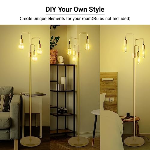Image of BoostArea Industrial Floor Lamp for Living Room,Gold Modern Standing Lamp Stand Up Lamp with 3 Light, Bulbs Not Included,Simple Design Floor Lamp for Bedroom, Living Room, Office, Kids Room, Reading
