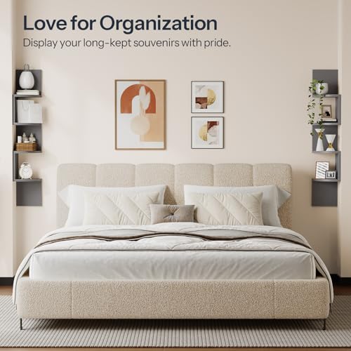 Image of HOOBRO Corner Shelf Wall-Mounted, Set of 2 Floating Corner Shelves for Wall, 4-Tier Bookshelves for Wall Decor in Living Room, Bedroom, Home Office, Dove Gray GY25BJP201