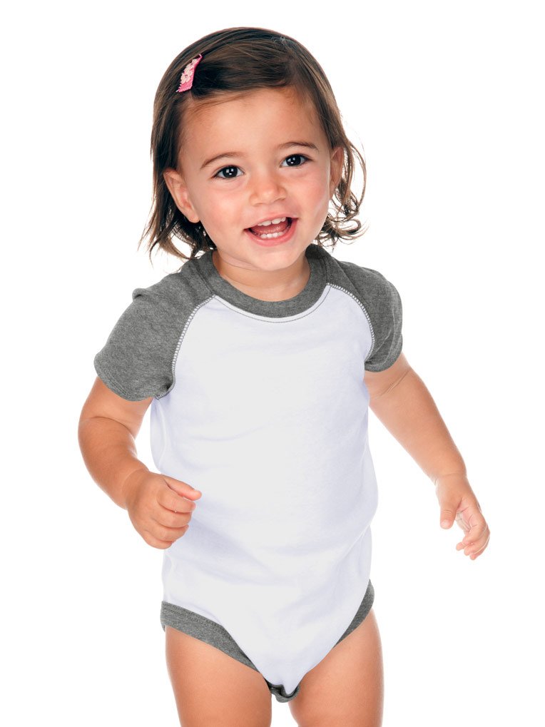 Kavio! Unisex Infants Raglan Short Sleeve Bodysuit (Same I1C0190) White/Dark Ht. Gray 6M