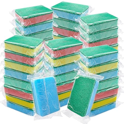 Image of (58 Pack)Kheoxusa Individually Wrapped Sponges,Sponge Individually Wrapped,Individually Wrapped Sponges Bulk Packed for Cleaning Dishes Kitchen Scrub Dish Non Scratch Scrubber Bulk-Round(Color Random)
