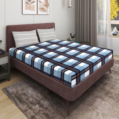 Image of RD TREND Presents Luxurious Supersoft Cotton Feel 210 Tc (100x108 Inch) bedsheet for Double Bed King Size with 2 Pillow Covers Size 18x28 (Black Check, King Size 100x108)