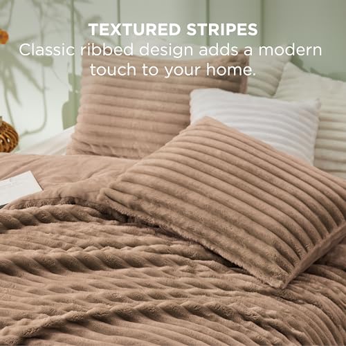 Image of Bedsure King Fluffy Comforter Set - GentleSoft 3 Pieces Luxury Fleece Warm Taupe Bedding, Cozy Room Decor Aesthetic, 1 King Bed Comforter (104 inchx90 inch) and 2 Pillowcases (20 inchx36 inch)