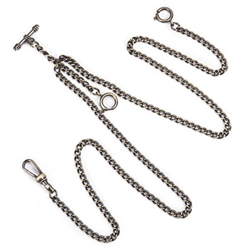 ManChDa Pocket Watch Double Albert Chain T-Bar Watch Chain Link 16 inch 3 Hook Bronze Classic Antique - Thumbnail 5