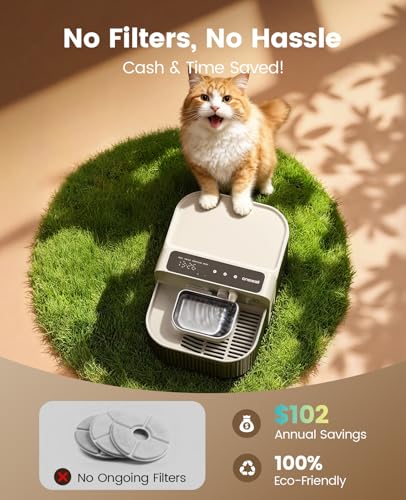 Image of oneisall Wireless Cat Water Fountain No Filters, 3.5L /118oz Tank Wastewater Separation Cat Fountain, Stainless Steel Bowl, Ultra-Quiet Filterless Pet Dispenser, Beige