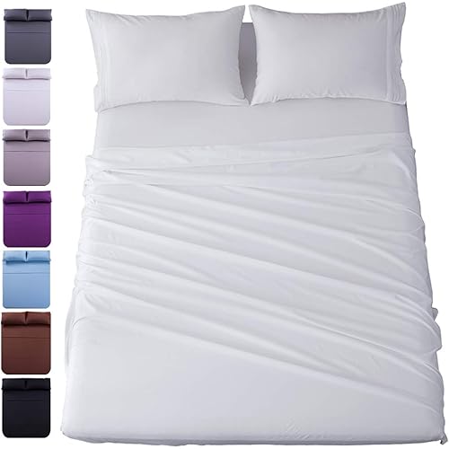 Twin XL Size 4-Piece Bed Sheets Set Microfiber 1800 Thread Count Percale 16 Inch Deep Pockets Super Soft and Comforterble Wrinkle Fade and Hypoallergenic (Twin XL, White)
